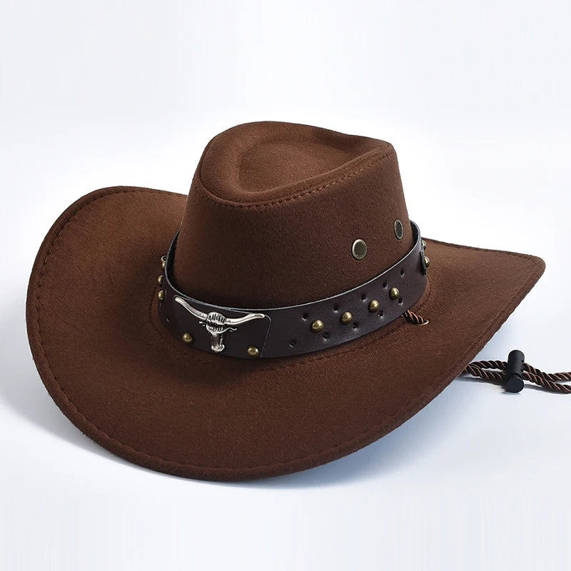 Vintage Artificial Suede Western Cowboy Hat - Big-Edge Gentleman and Cowgirl Jazz Cap for Holidays, Parties, and Cosplay