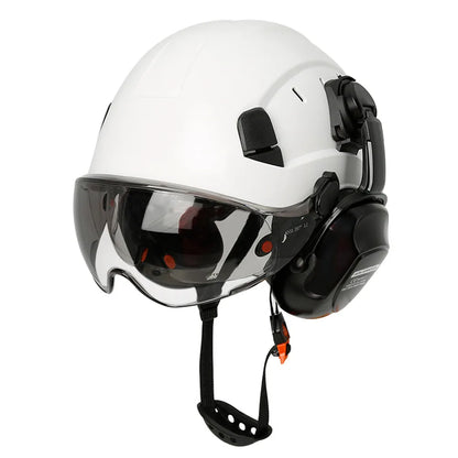 CE Certified Construction Safety Helmet: Visor, Built-In Goggles, Earmuffs - ANSI Industrial Head Protection for Engineers