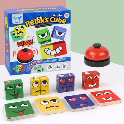 Kids Face Expression Change Puzzle – Montessori Cube Table Game Toy – Early Educational Building Blocks for Children, Gift