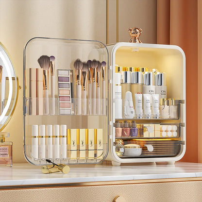 Light Luxury LED Mirror Cosmetics Storage Box - Dust Belt Drawer Skincare Organizer with Large Capacity for Vanity Table Home Storage
