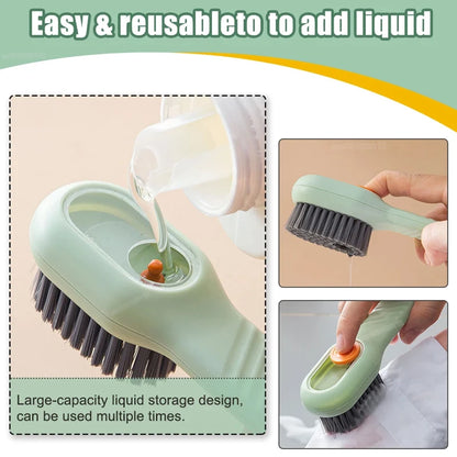 1/2 Piece Automatic Liquid Discharge Shoes Brush - Multifunction Press-Out Cleaner with Soft Bristles, Clothes Brush Cleaning Tool