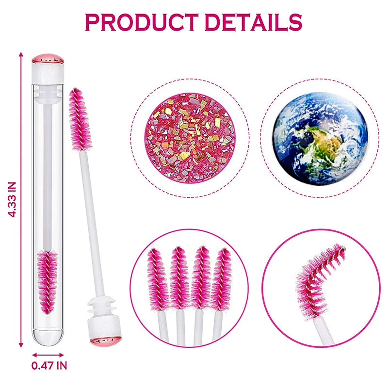 10/50pcs Reusable Eyelash Brush Tubes | Eyebrow Wands with Replaceable Dust-proof Drill Rose Bottom - Convenient Beauty Tool