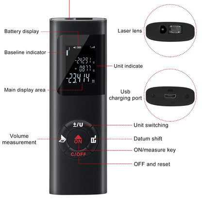 40M/60M Mini Smart Laser Distance Meter – Infrared Rangefinder, USB Rechargeable, Portable Handheld Tool