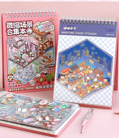 20Pcs 20 in 1 Cartoon Landscape 3D Sticker Book - DIY Pocket Cabin Scene Stickers Gift for Kids