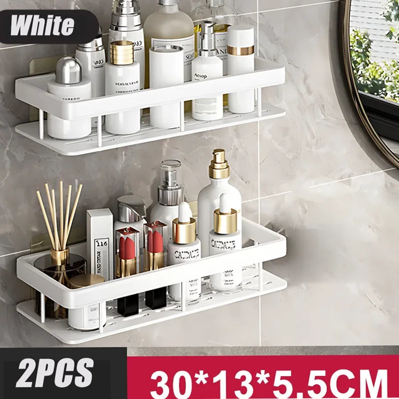 Aluminum Alloy Bathroom Shelf - No Drill Kitchen and Shower Storage Organizer, Wall Mounted Accessory Shelf