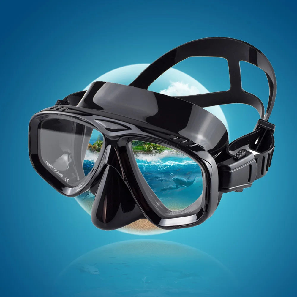 Snorkel Mask and Swimming Goggles - Scuba Diving with Silicone Skirt, Tempered Glass Lens, Wide View, Nose Cover, Adjustable Strap