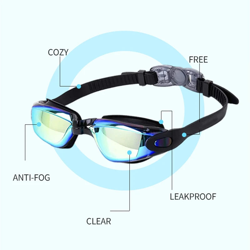 Anti-fog UV Protection Swimming Goggles - Waterproof Silicone Adjustable Swim Pool Eyewear for Men Women Adults, Diving Glasses