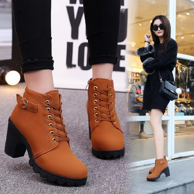 2023 New Spring Winter Women's Pumps Boots - High-Quality Lace-Up European Ladies Shoes - PU High Heels with Fast Delivery