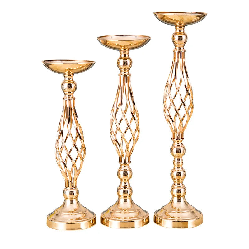 Golden Iron Art Table Candle Holder - Twisted Road Candlestick Vase for Wedding Flower Decorations and Props