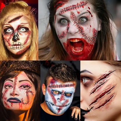 12PCS Halloween Temporary Tattoo Stickers - Realistic Wounds, Scab, Blood, 3D Bloody Knife Scar, Waterproof