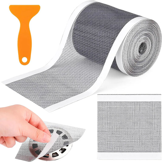 Self-Adhesive Shower Drain Hair Catcher - Disposable Mesh Sink Strainer Filter - Cuttable Floor Drain Stickers for Bathroom (10/5m)