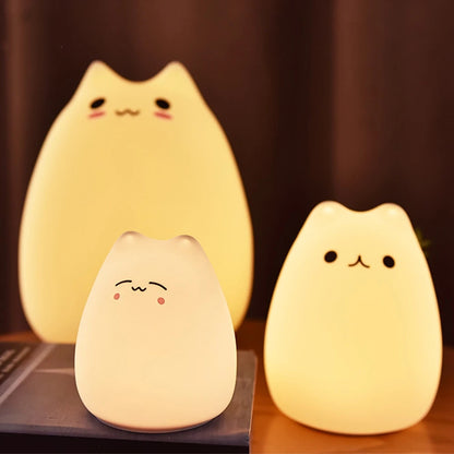 Mini Cat Night Lamp – 7-Color Touch-Activated Color-Changing Bedside Light, Eye Protection Gift for Kids