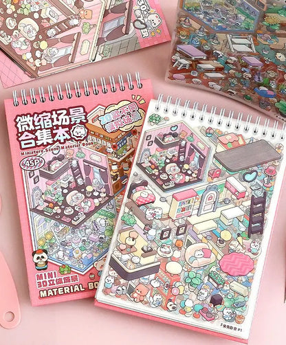 20Pcs 20 in 1 Cartoon Landscape 3D Sticker Book - DIY Pocket Cabin Scene Stickers Gift for Kids