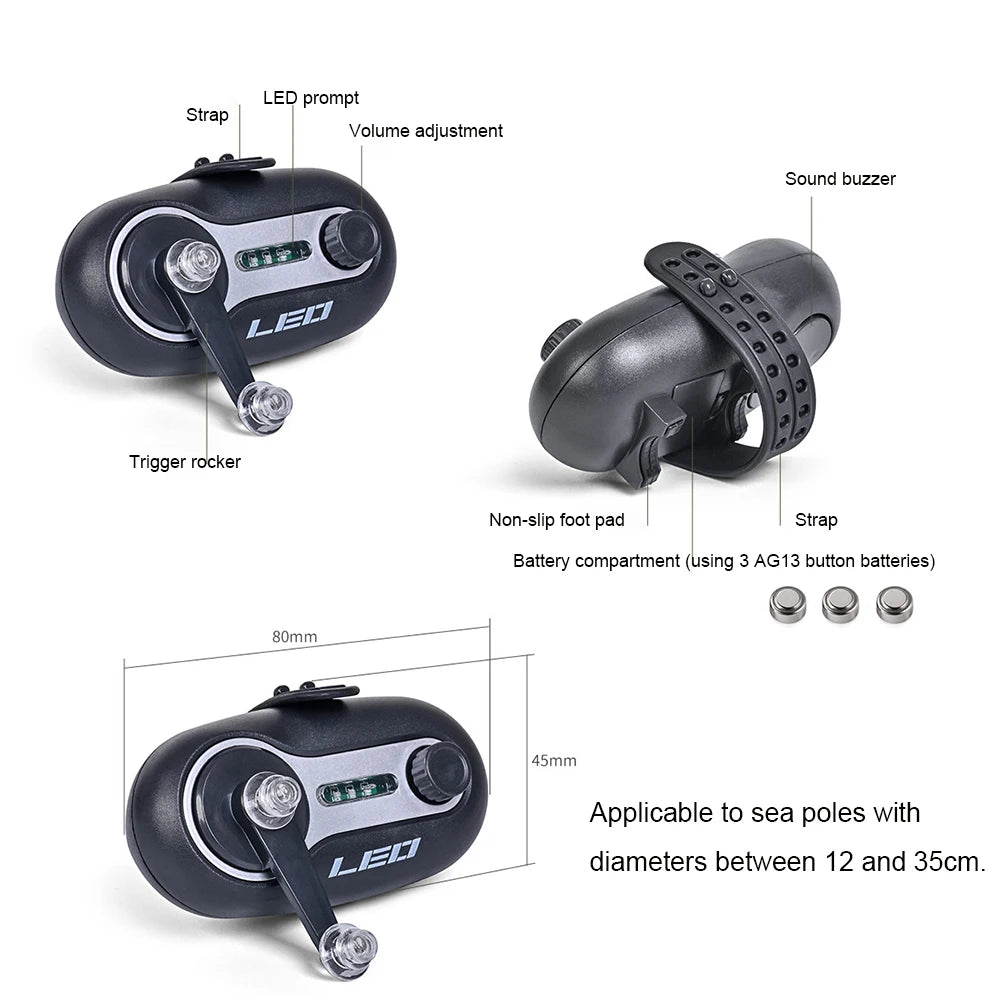 Electronic Carp Fishing Alarm - Bite Bait Indicator with Sound and Light, Sea Rod Alarm Bell Tool, Pole Tip Clip Siren