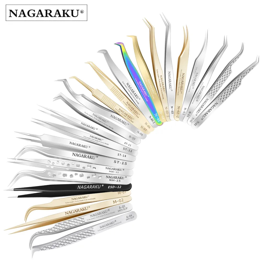 NAGARAKU Stainless Steel Eyelash Extension Tweezers - Precision 3D Makeup Tool for Accurate Application