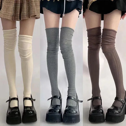 Thigh-High Knitted Boot Socks: 5 Colors, Over Knee Women's Leg Warmers - Japanese JK Cotton Tall Tube Leggings for Warmth and Style