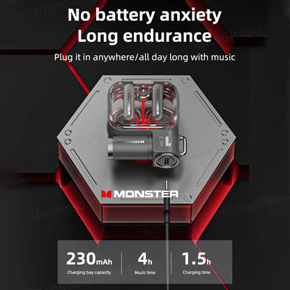 Original Monster XKT15 Wireless Bluetooth 5.3 Earphones - TWS Gaming Earbuds with RGB Flip Cover Design, Low Latency, New Release