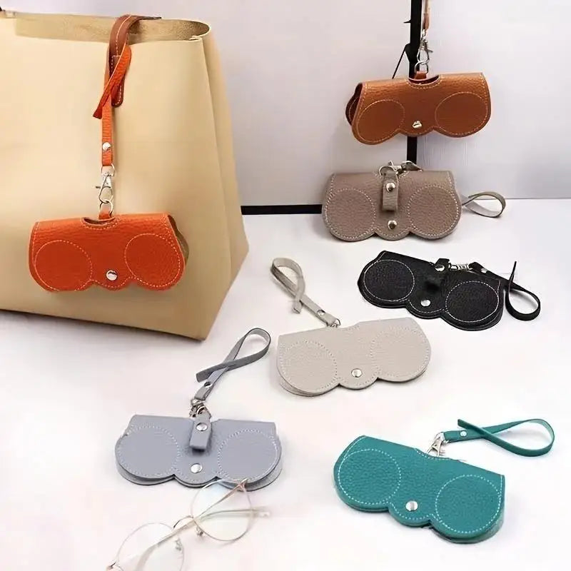 Litchi Embossed PU Leather Glasses Cover - Cute Hanging Storage Bag for Sunglasses and Reading Glasses, Portable Eyewear Holder