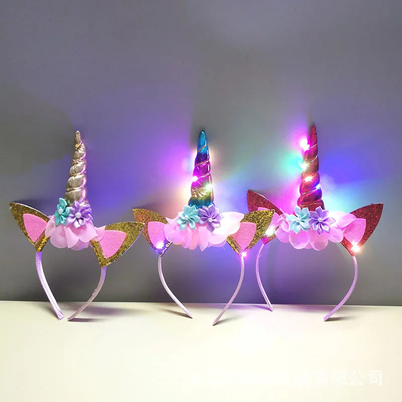 LED Unicorn Flower Headband - Girls Birthday Party Accessory for Unicorn Theme