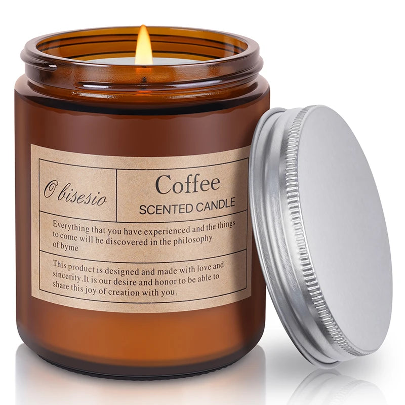 Obisesio Aromatherapy Scented Soy Candle - Coffee, Lemon, Wood & Lavender Scents for Home Relaxation