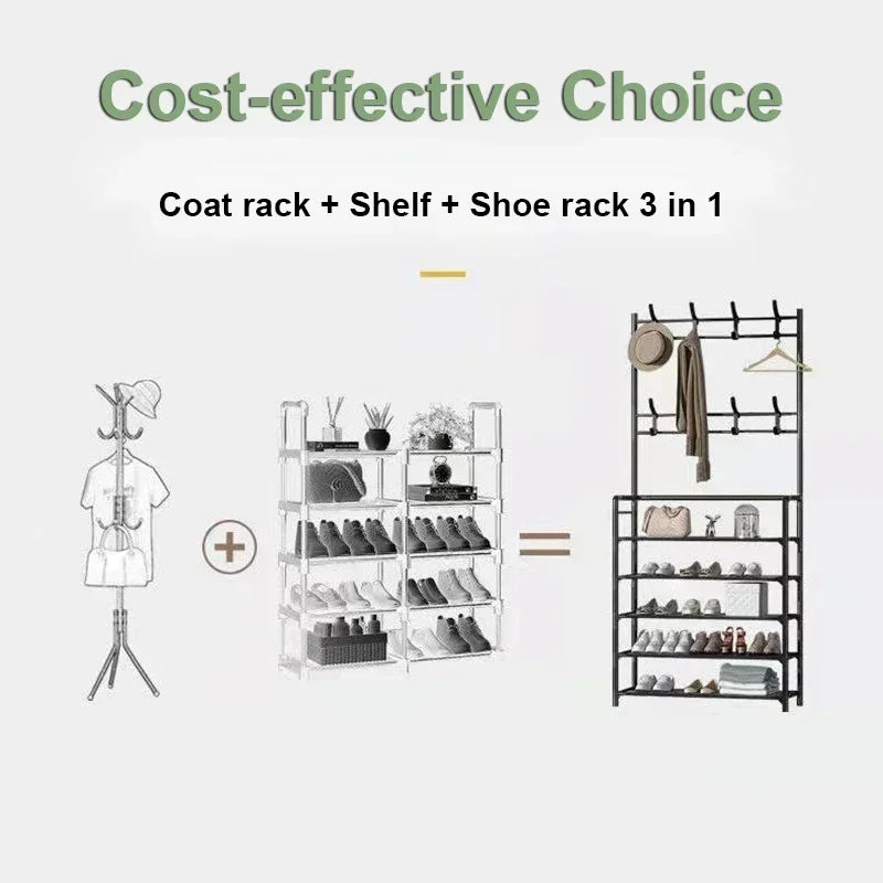 Multi-Layer Doorway Shoe Rack - Clothes Hanger & Hat Hangers - Coat Rack Storage - Indoor Storage Furniture