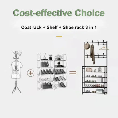 Multi-Layer Doorway Shoe Rack - Clothes Hanger & Hat Hangers - Coat Rack Storage - Indoor Storage Furniture