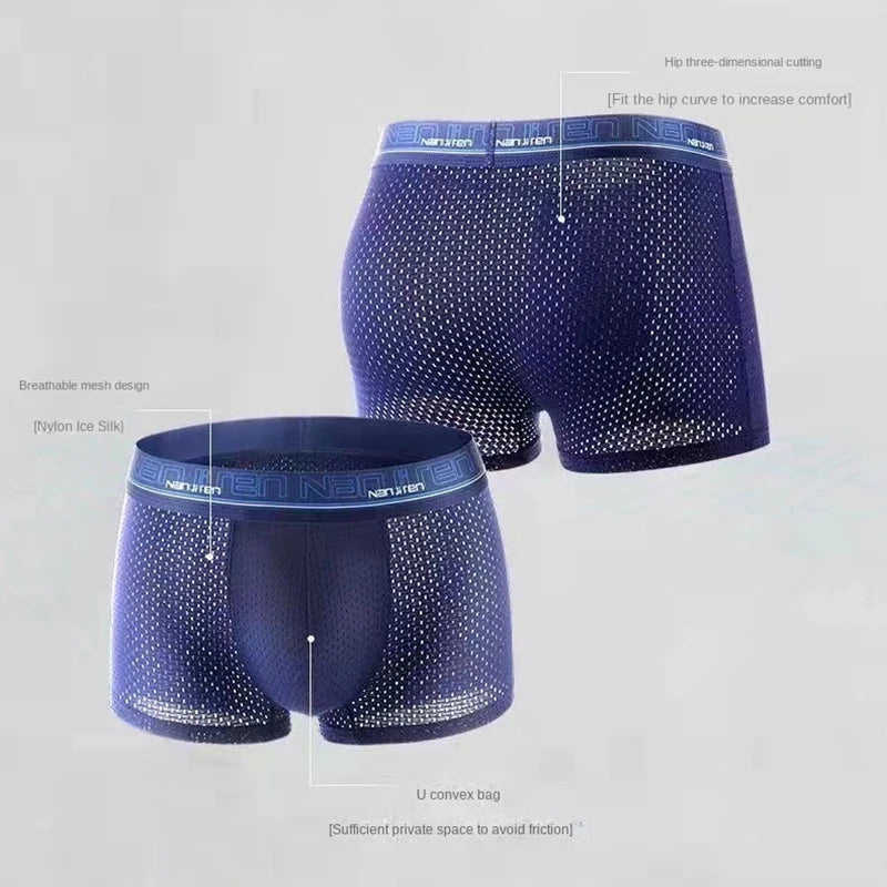 4pcs Men's Boxer Shorts - Ice Silk Breathable Underwear, Plus Size, Sexy Slim Fit Mesh Lingerie