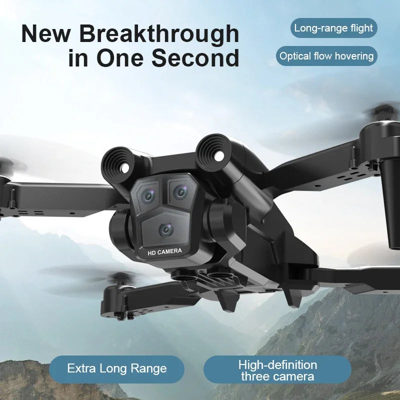 New M4 RC Drone 4K Professional with Wide Angle Triple HD Camera - Foldable WiFi FPV Helicopter with Height Hold