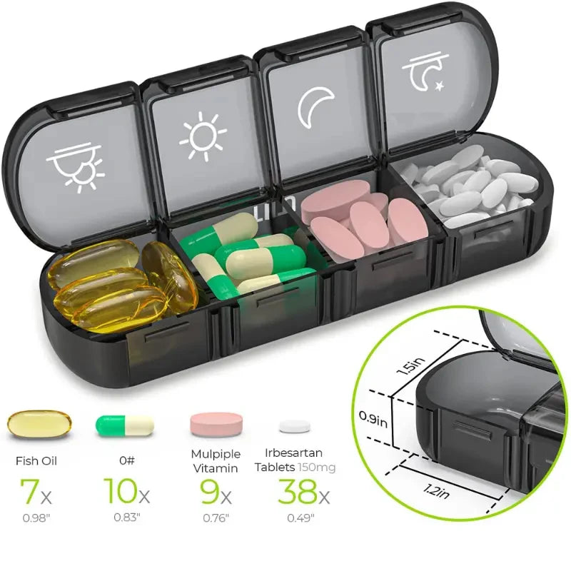 7 Days Weekly Pill Organizer: Medicine Box Tablet Holder Storage Container - Convenient Pill Case Splitter