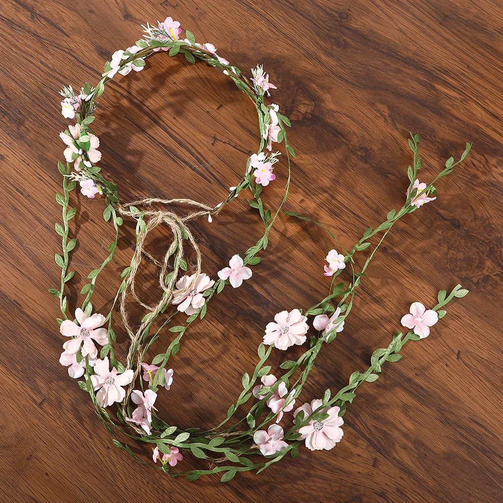 Bohemian Rattan Flower Vines Crown Headband - Bridal Wedding Hair Accessories for Girls Hairstyles