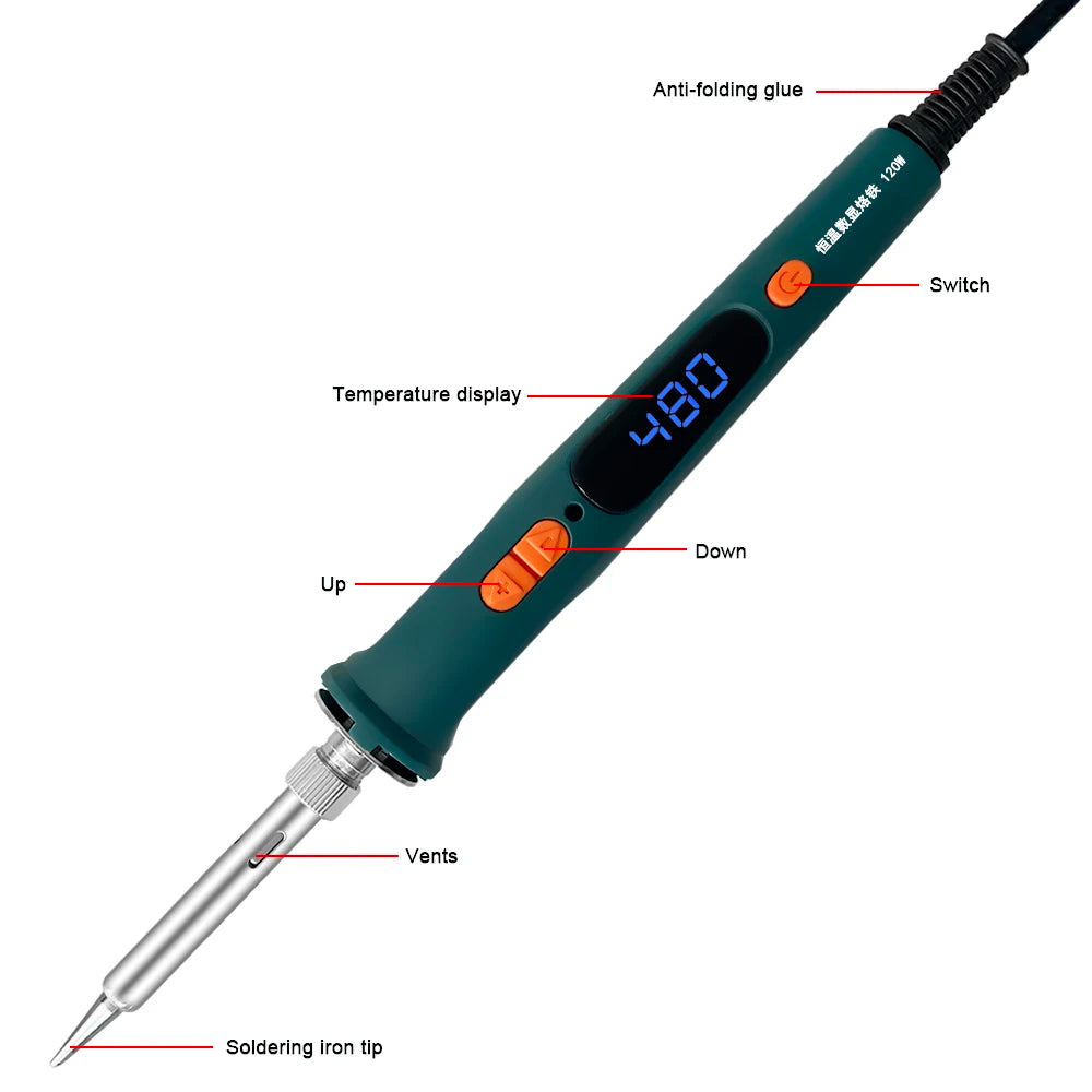 120W Digital Soldering Iron Kit - Electric Soldering Tool Set with Dual Calibration Temperature (200-600°C), Model 907S