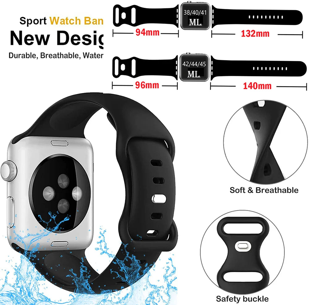 Silicone Sport Band for Apple Watch – Compatible with Ultra 49mm, Series 9/8/7/6/5/4/SE, 41mm, 45mm, 44mm, 40mm, Waterproof Strap , Bracelet iWatch