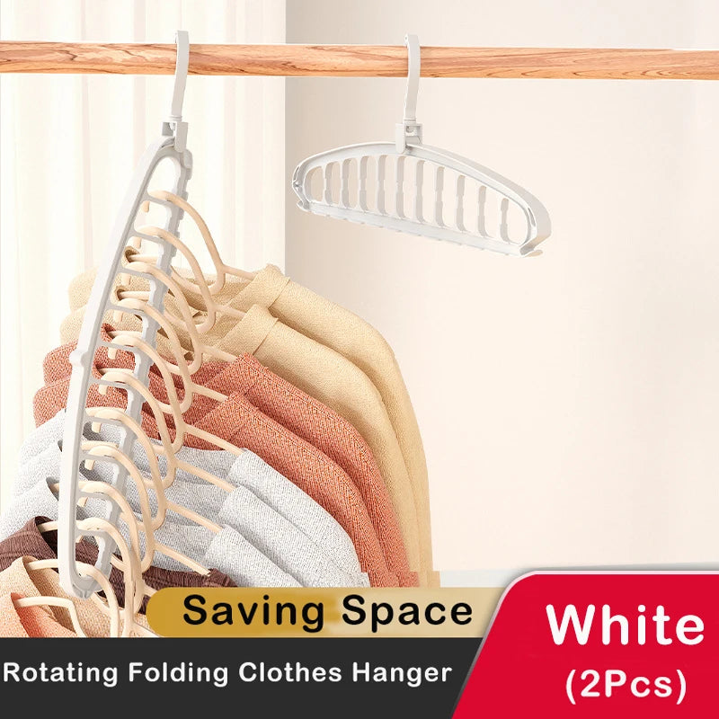 Foldable Clothes Hanger Closet Organizer - Multi-Port Rotating Drying Rack, 11-Hole Plastic Scarf and Clothing Storage Hangers