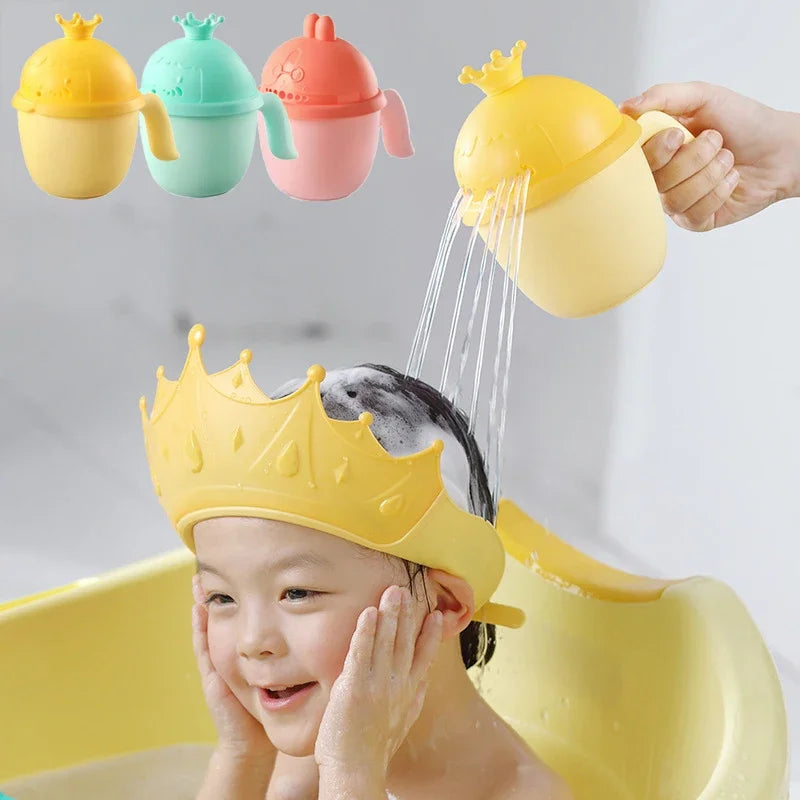 New Baby Bath Caps: Crown Shampoo Cup for Toddler Bathing - Shower Spoons for Child Hair Washing, Kids Bath Tool