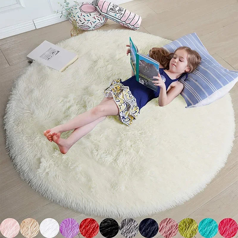 Super Soft Plush Round Rug Mat – Fluffy White Carpet for Living Room, Bedroom, and Kids' Room Decor