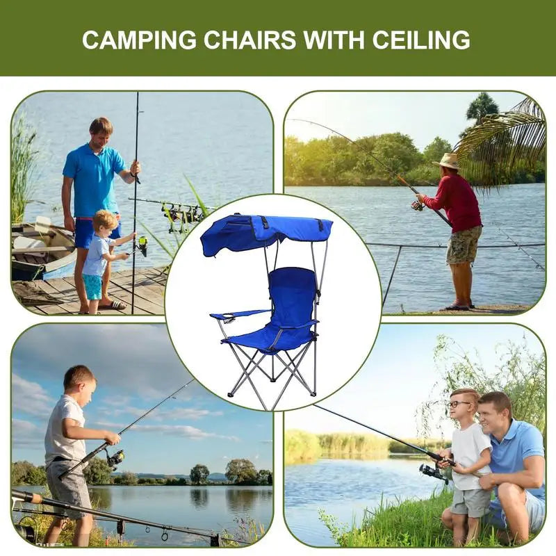 Folding Portable Recliner Chair with Canopy Shade: Thick & Comfortable Anti-Slip Beach Chair