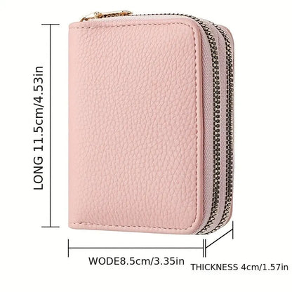 Women's Zipper Short Style Purse - Lychee Pattern Fashion Large Capacity Multi-Card Slot Coin Purse With Zipper