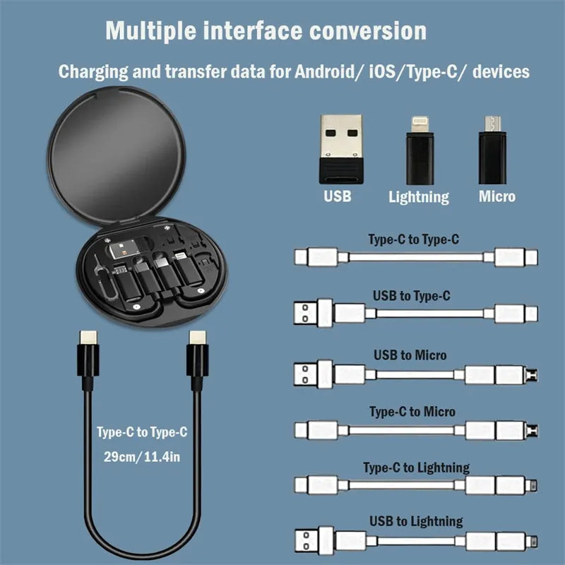 60W Type-C to USB-C to Micro USB to Lightning Fast Charging Adapter Kit - OTG Converter and Multi-Storage Box for iPhone 14 13 12 Pro