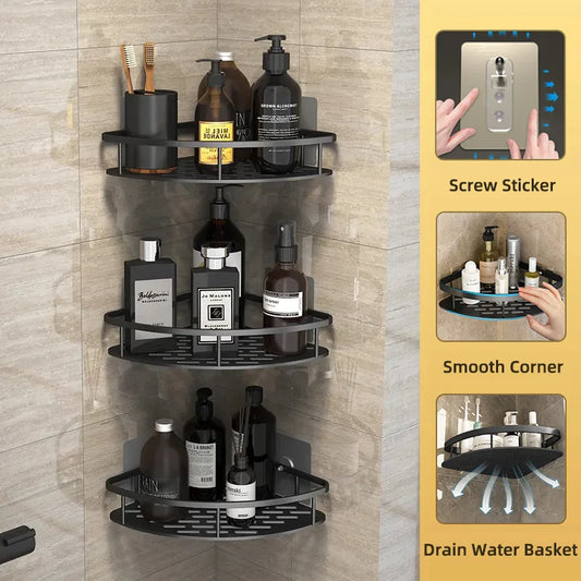 Aluminum Alloy Bathroom Shelf: No-Drilling Wall Mounted Storage Organizer for Kitchen and Shower - Bathroom Accessories