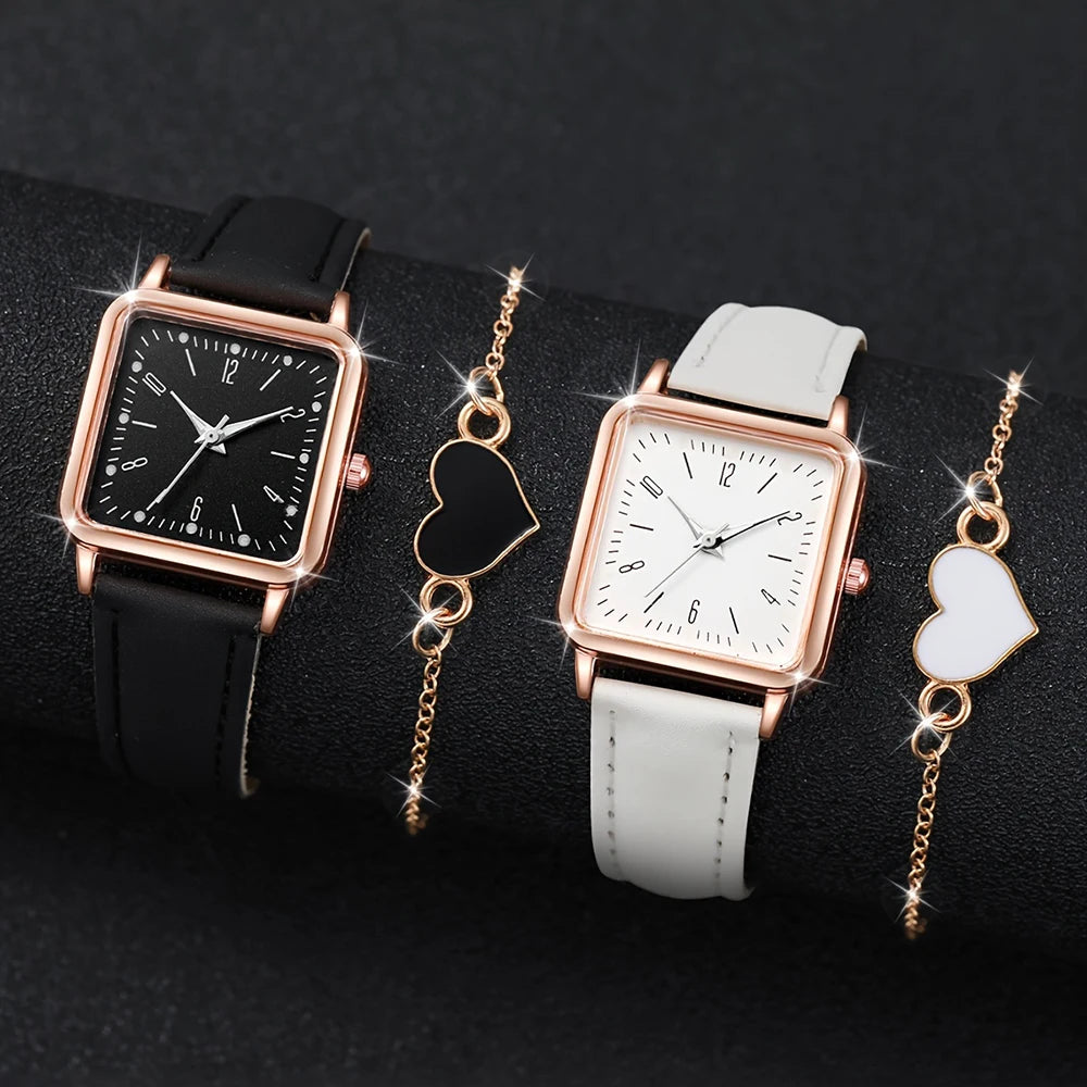 4PCS Minimalist Luxury Watch Set - Leather Belt Quartz Watches for Men and Women, Perfect for Business and Leisure