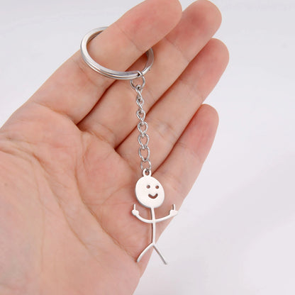 Skyrim Hip Hop 'Fxck You' Funny Doodle Keychain - Stainless Steel Middle Finger Stickman Pendant, Car Key Ring Gift