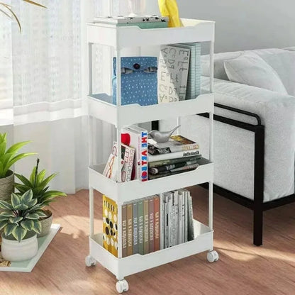 Bookshelf Storage Trolley - Mobile Kitchen Organizer Cart with Wheels, Multi-Layer Bathroom Shelves for Snacks and Household Items