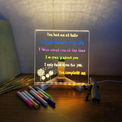 Personalized LED Lamp with Acrylic Message Board - Erasable USB Drawing Board, Bedroom Night Light, Birthday Gift for Kids