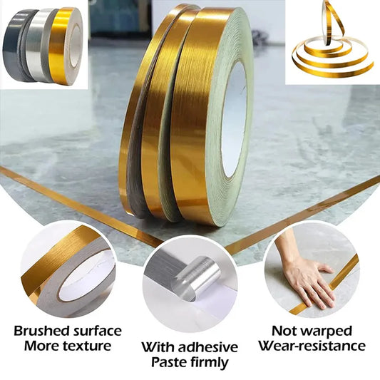 50M Gold Black Self-Adhesive Tile Stickers Tape - Waterproof Floor & Wall Gap Sealing Strip - Beautify Your Home with Tile Seam Sticker Decoration