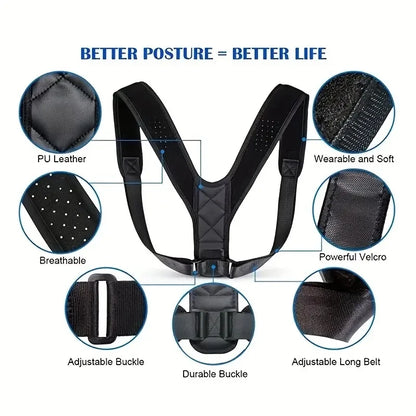 Adjustable Posture Corrector Belt | Unisex Clavicle Spine Back Support | Upper Back Shoulder Lumbar Posture Correction