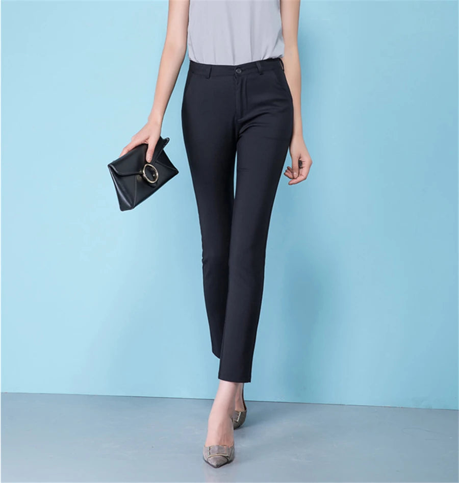 Slim High Waist Elastic Pencil Pants - Skinny Ankle-Length Trousers for Women up to 75kg, Casual Spring 2024 Office Wear