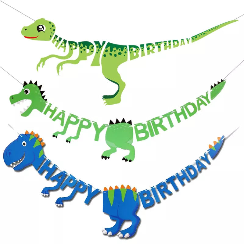 Dinosaur Happy Birthday Garland Banner & Party Balloons - Roar into a Jungle Safari Kids 1st Birthday Party!