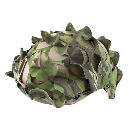 3D Camo Net Airsoft Helmet Cover - Laser Cut Nylon with Drawstring, CS Wargame Paintball Paratrooper Hunting Accessories