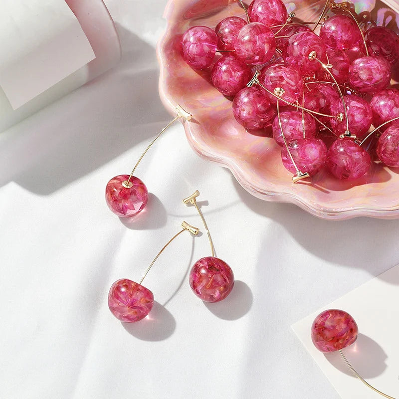 2024 New Arrival Acrylic Geometric Drop Earrings – Fashionable Long Cherry Model for Women | Sweet Fine Jewelry