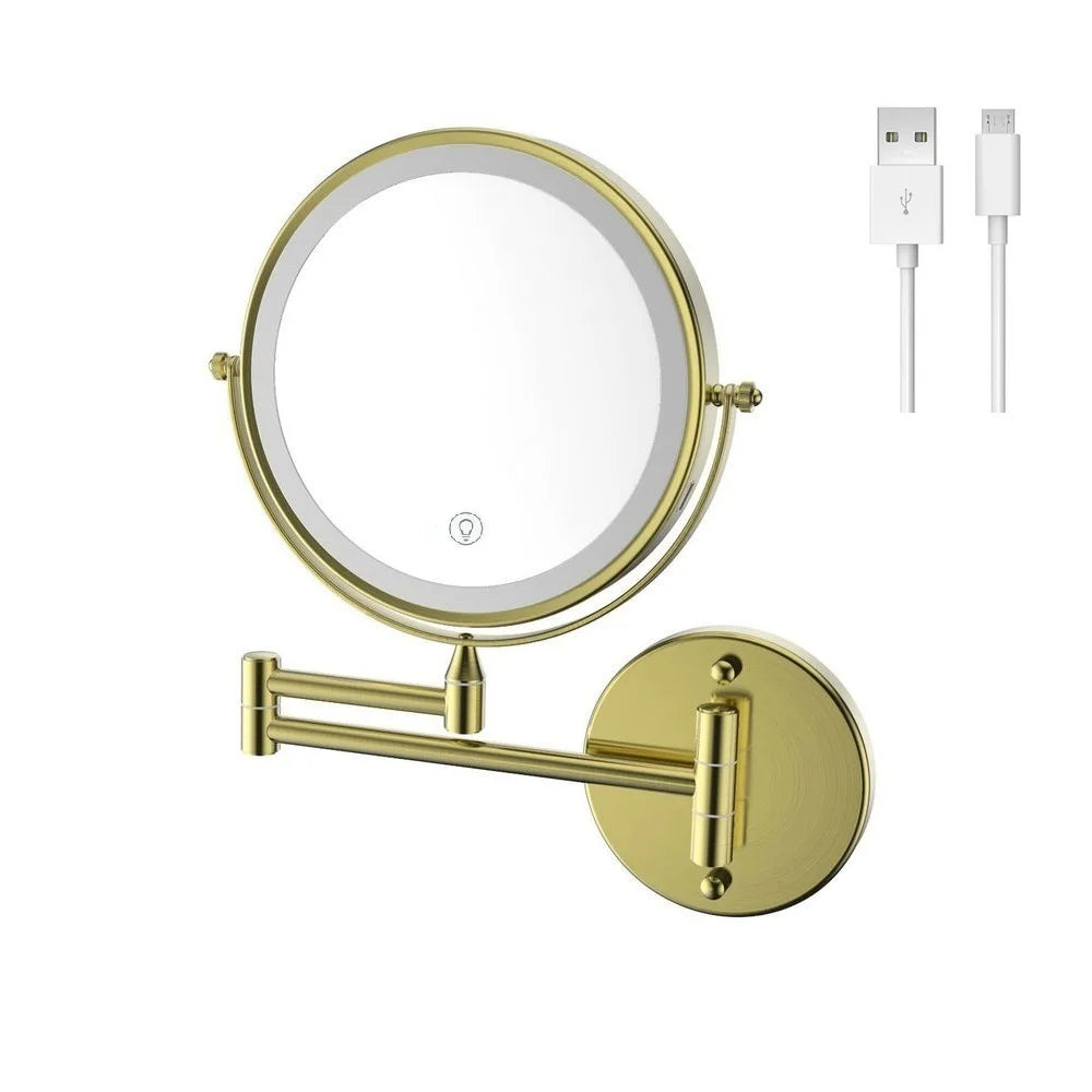 8" Rechargeable Wall-Mounted LED Makeup Mirror - 10X Magnification Vanity Bathroom Mirror